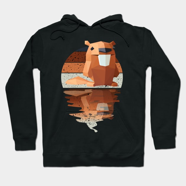 Vintage cute Beaver reflected on lights of moon Hoodie by mutarek